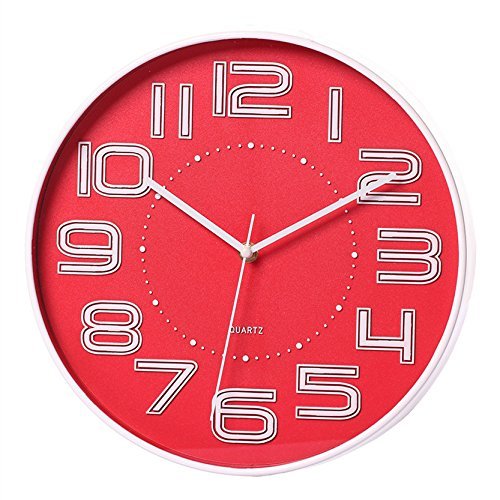 Modern Frameless Plastic Silent Non-Ticking Wall Clock Second Point Analog Quiet Wall Clock 12 Inch Red