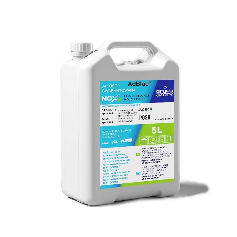 POSH AdBlue 5L Solución de urea 32,5% para vehículos diésel, reduce las emisiones para sistemas SCR ISO 22241, fabricado en la UE