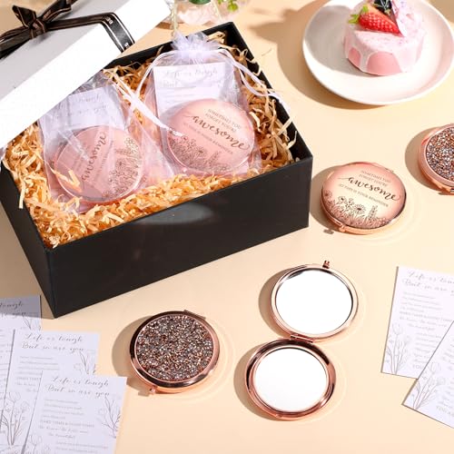 Espejo compacto doble cara con brillantina rosa gold miniatura 4