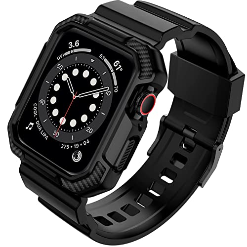 Bracelet de montre 45 mm 44 mm 42 mm avec boîtier résistant aux chocs pour montre SE Series 7 6 5 4 3 2 1 45 mm 44 mm 42 mm avec pare-chocs pour homme femme - Noir Cover