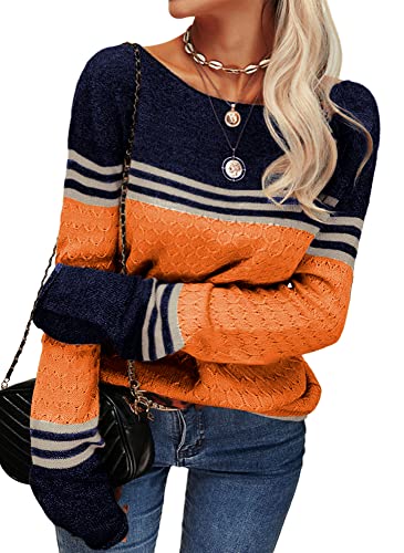 Danedvi Womens Fall Fashion 2025 Sweaters Colorblock Lightweight Striped Crewneck Winter Trendy Pullover Tops2