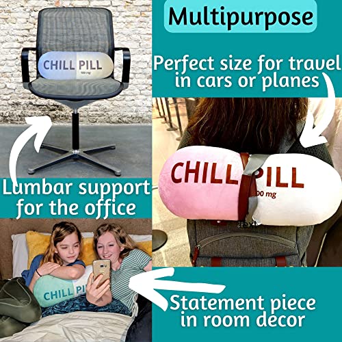 Funny Throw Pillow Chill Pill – The Over-the-Top Neck Pillow & Lumbar Support Pillow for Dorm Rooms, Classrooms & Calming Corners