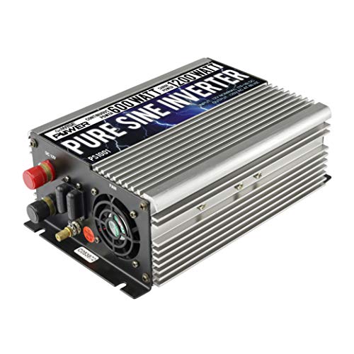 GoWISE Power 600W Pure Sine Wave Inverter 12V DC to 120V AC with 2 AC Outlets + 1 5V USB Port and 2 Clamp Cables (1200W Peak) PS1001