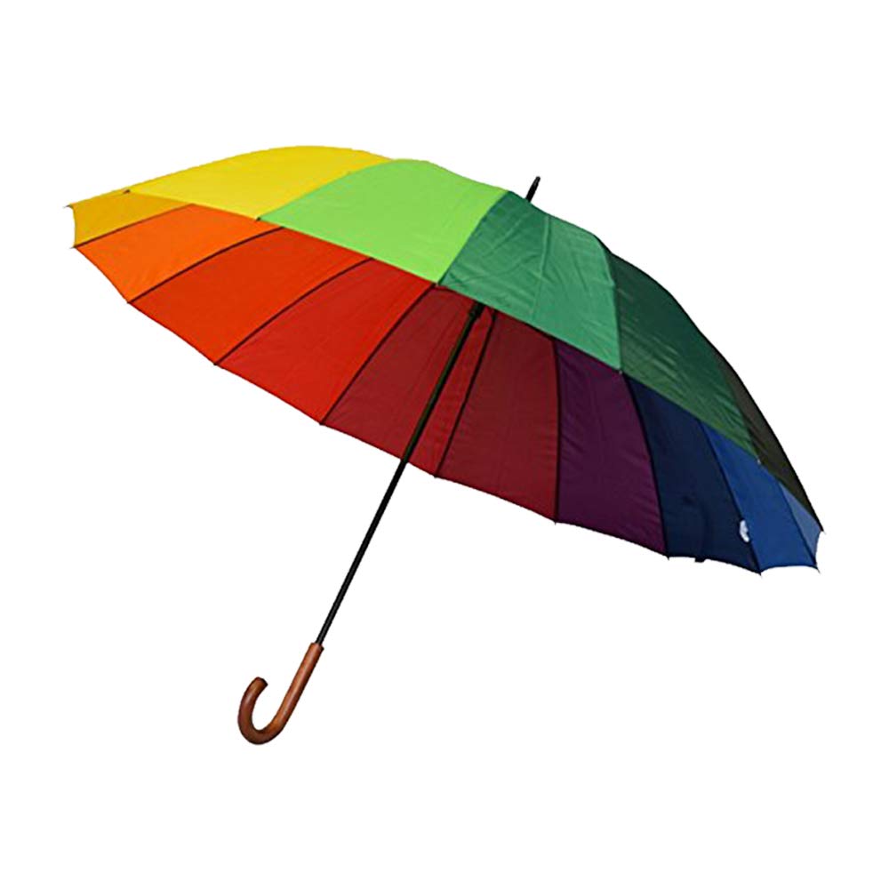 Paraguas Largo XXL para Dos Personas – Arco en Cielo – Happy Rain – Paraguas Largo con caña, 130 cm de diámetro, Muy Resistente, 16 Varillas, Multicolor