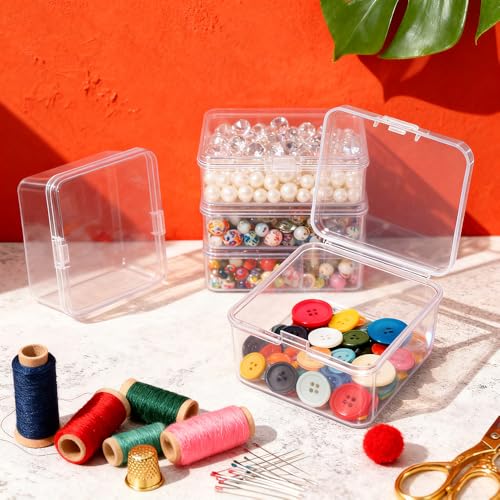 Image of 6 Pcs Mini Plastic Storage Containers Box with Lids, Clear Rectangle Organizer, Small Plastic Case for Collecting Small Items, Beads, Crafts Accessories, Screws (2.56 x 2.56 x 1.38 Inch)