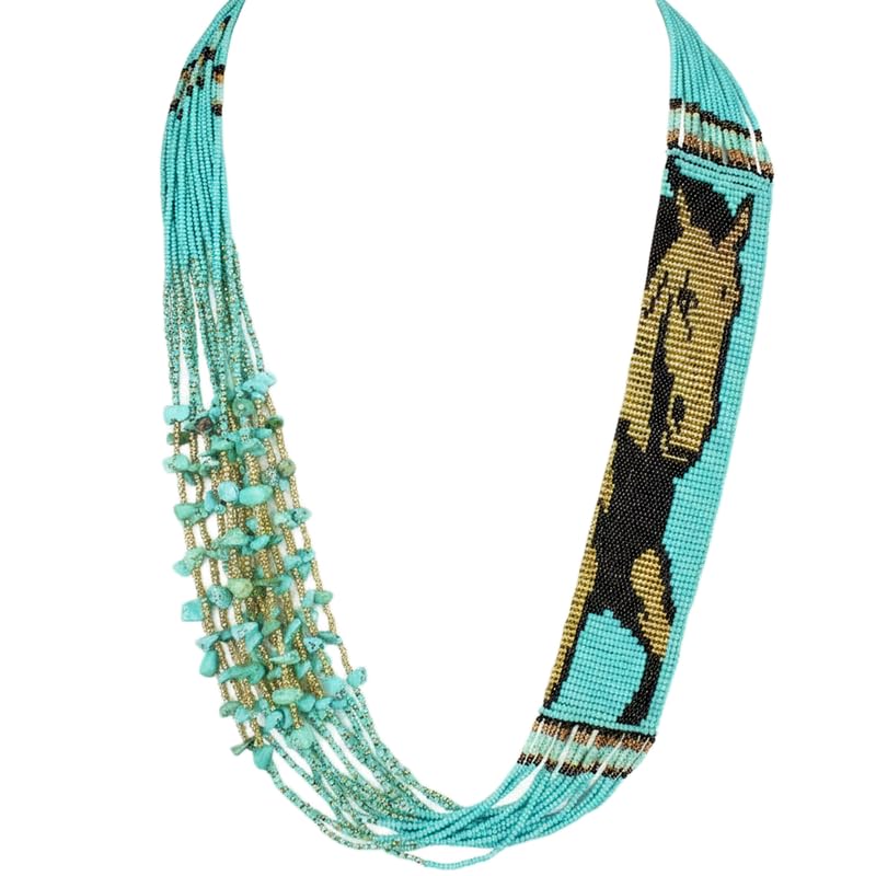 Collier ukrainien Gerdan en perles tissé main avec un élégant motif cheval