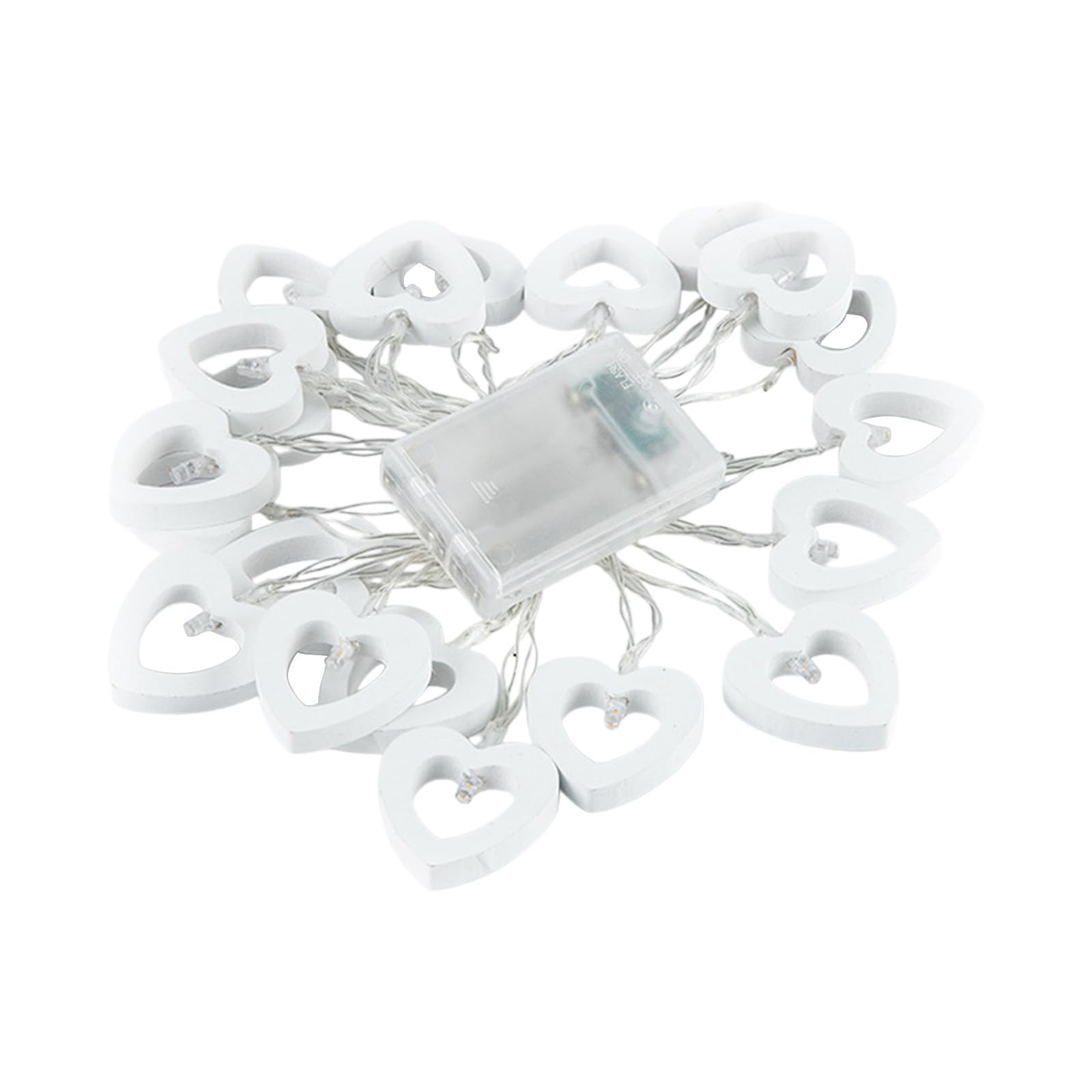 NTHFECG LED Romantic Heart Fairy Lights, 2 metres, 20 Wooden Hearts, Battery Operated, Romantic Decoration for Valentine's Day, Weddings, Parties (White)