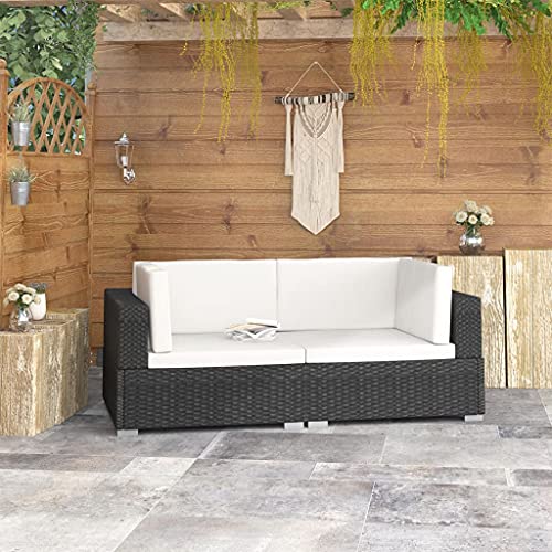 Festnight Gartensofa 2 Sitzer Ecksofa Rattan-Ecksofa 2 Sitzer mit Auflagen Gartensofa Outdoor Sofa Lounge Gartenmbel Poly Rattan Schwarz 70 cm x 70 cm x 54 cm