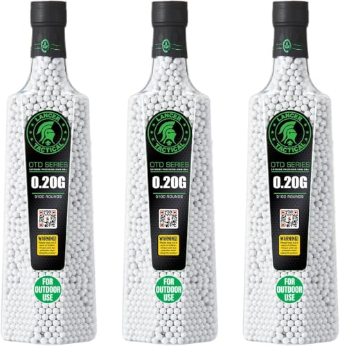 Lancer Tactical 0.20g 15,300 Rounds Airsoft BBS for Outdoor Field Bulk Premium Polished 6mm 5100 Rounds for Each Bottles X3-Outdoor Field Compliant - White