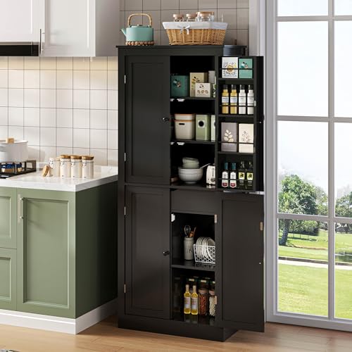Aunvla Armario de cocina multifuncional con dos puertas de estante, cajones de almacenamiento y cajón interior, 182 × 40 × 75, adecuado para cocina, comedor y sala de estar.