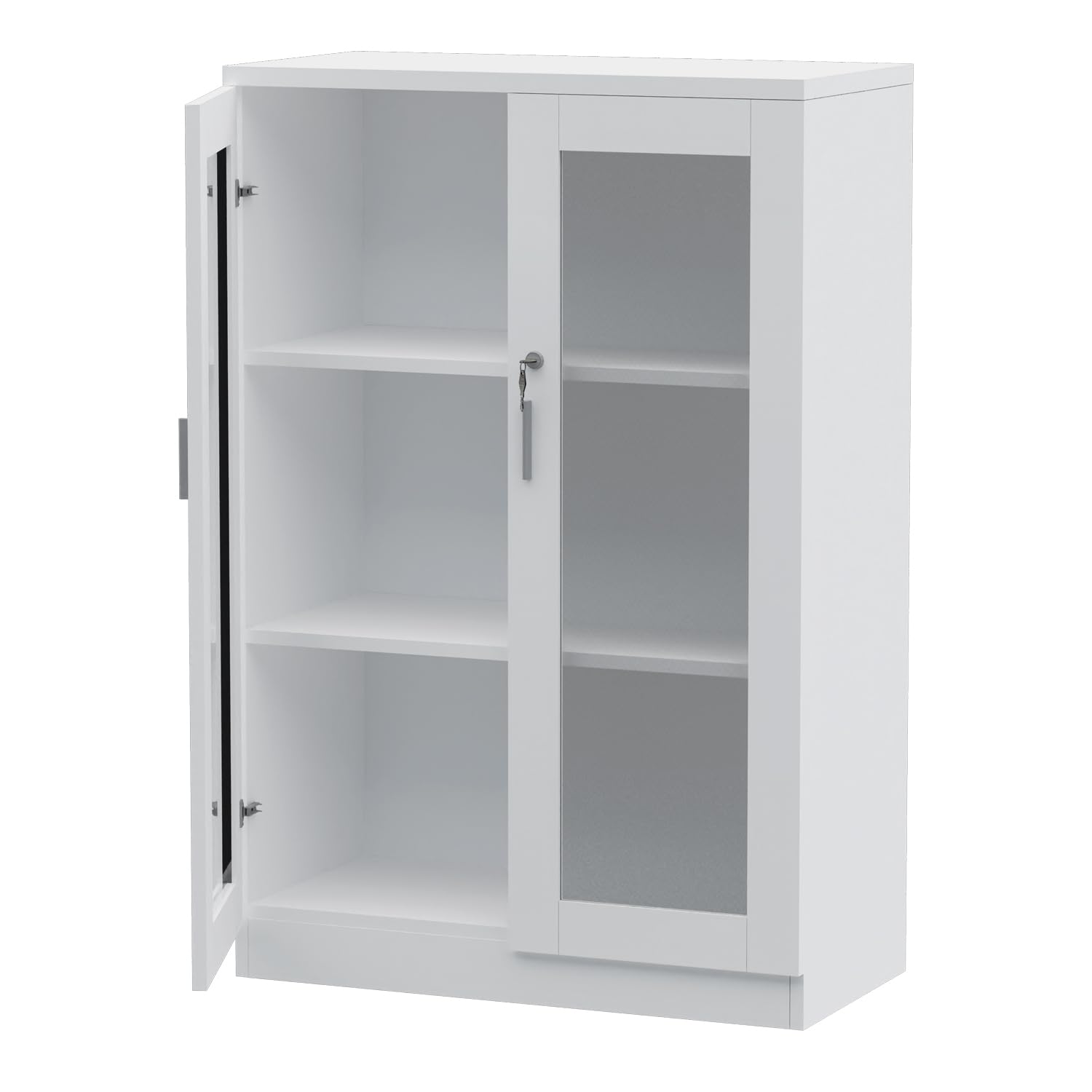 Mahmayi Melamine On Mdf Carre 120 Medium Height Cabinet - Wooden Storage Cabinet With Lockable Glass Doors -W80Cms X D40Cms X H120Cms (White) ME120WH