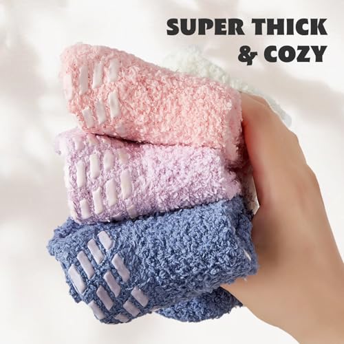 6 Pairs Womens Fuzzy Socks with Grips Non Slip Slipper Fluffy Socks Gifts for Women (6 pairs/color #5)4