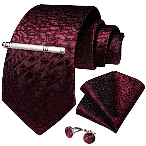 Image of DiBanGu Plaid Ties for Men Silk Checkered Necktie and Pocket Square Cufflinks Tie Clip Set with Gift Box for Wedding Business