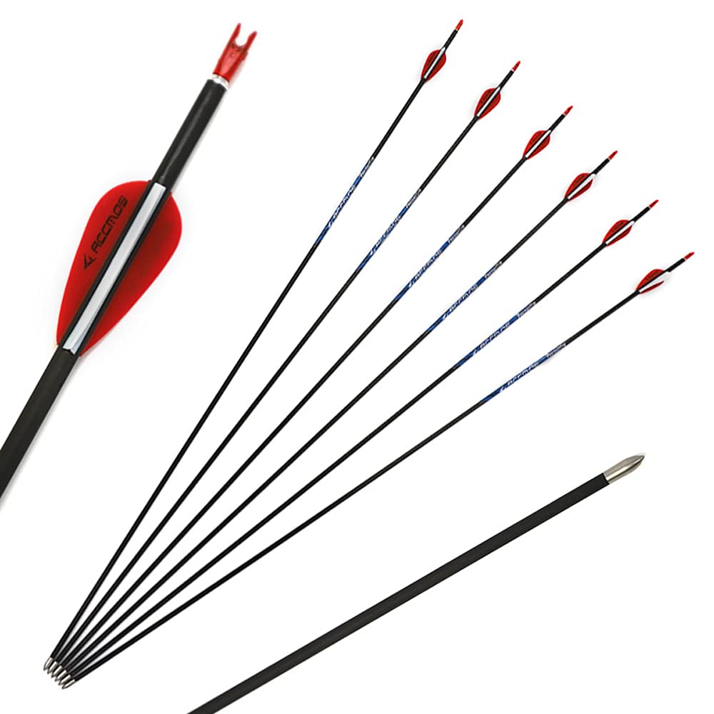 Diamètre Intérieur 4.2mm .165" Longueur Personnalisée Flèche Carbone 22-32 Pouces Spine 900 pour Entraînement Chasse avec Encoche Rotative pour Arc à Poulies et Arc Classique Adulte Jeunesse 12pcs