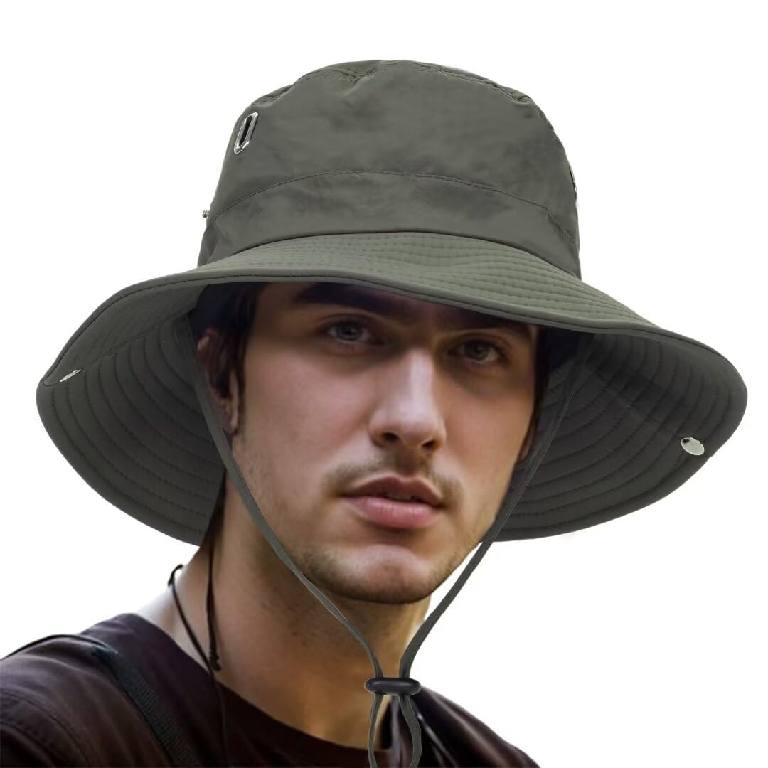 UTOWO Cooling Sun Hat for Men Women Lightweight Safari Hat Airy Fishing Hat Beach Bucket Hat for Outdoor Casual Wear Army Green