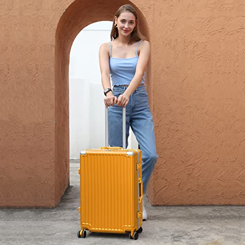 Image of AnyZip Luggage PC+ABS Aluminum Frame Zipperless Checked Luggage Hard Shell Suitcase with TSA Lock Double Spinner Wheels 24 Inch Orange