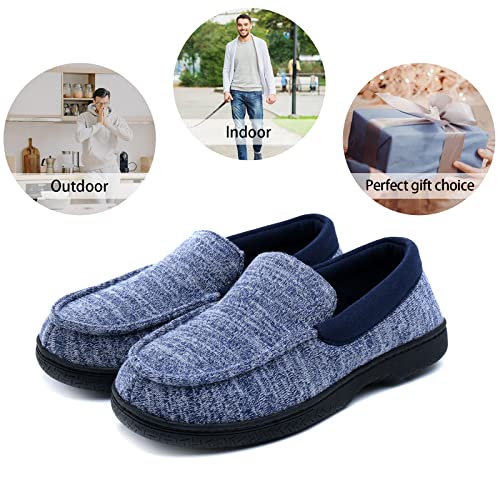Image of DL Mens-Moccasin-House-Slippers-Memory-Foam Indoor, Men's Cozy Soft Home Bedroom Slippers Closed Back, Comfy Breathable Knitted Cotton-blend Man House Shoes Non-Slip