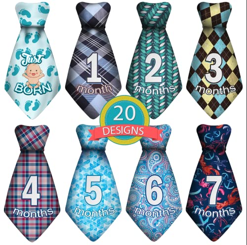 Image of Baby Monthly and Holiday Milestone Sticker Ties by TurtleSurfers, A Stylish Baby Month Stickers Set for Baby Boys | 20 Different Designs Including Holiday Themes! | Newborn Monthly Milestones