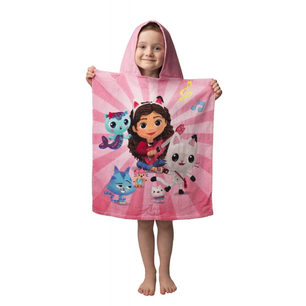 Jerry Fabrics Gabby's domek dla lalek, plażowy ręcznik kąpielowy z kapturem, ponczo dla dzieci, 100% bawełna, 115 x 50 cm, panda łapa, Mercat, ciasto, kot, wróżka, prezent dla dziewcząt, chłopców,