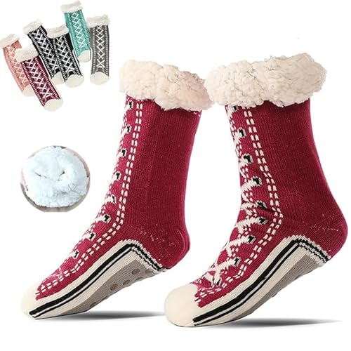 Toselfwith Ultra-Thick Cashmere Slipper Home Socks, Winter Indoor Non Slip Fluffy Thermal Cozy Christmas Socks for Women