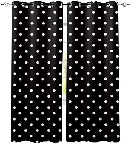 Blackout Room Darkening Curtains Window Panel Drapes Simple White and Black Polka Dot Window Treatment Home Decor Curtains for Living Room,40" Wx84 L