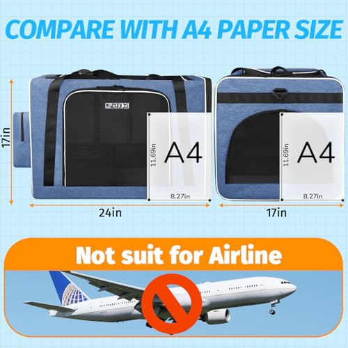 Petskd Extra Large Cat Carrier with Litter Box 24"x17"x17" for Medium Large Cat or 2 Small Cats, Collapsible Soft Sided Pet Carrier for Car Travel with Lockable Safety Zippers(Blue) - Image 2