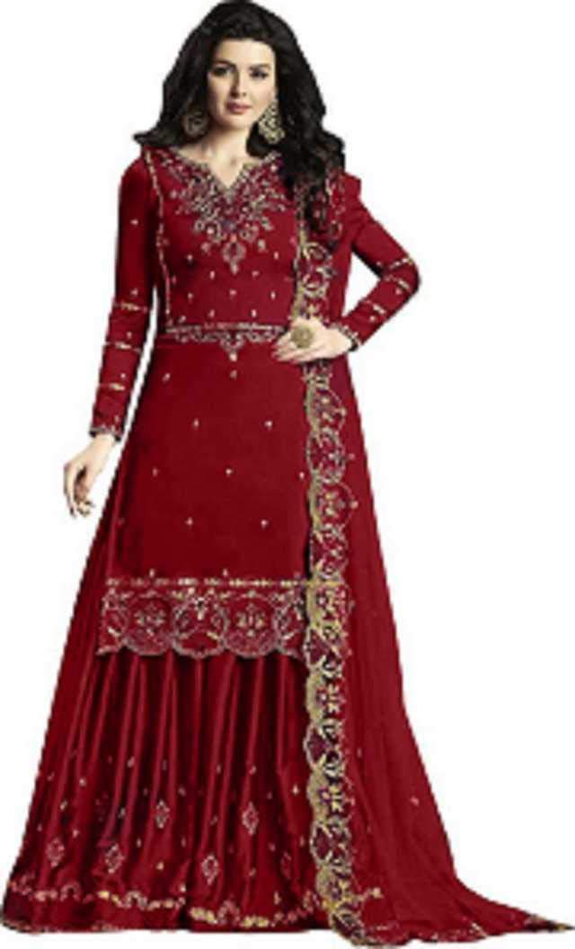Fashion KrezaWomen's Rangoli Silk Heavy Embroidery Semi Stitched Kurta with Sharara Dupatta Set