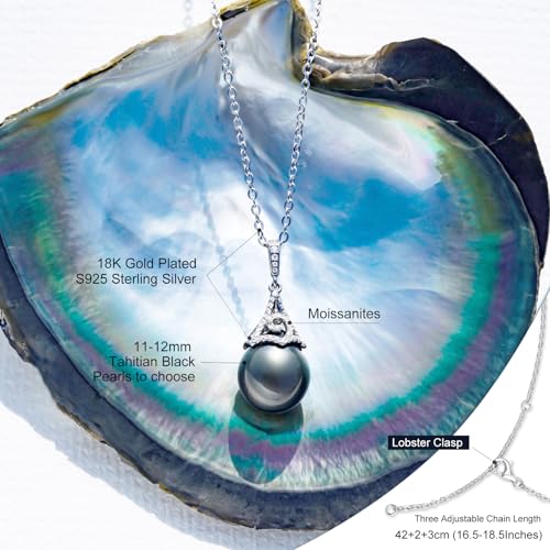 Tahitian Black Pearl Necklace, 9-12mm AAAA Natural Seawater Pearl Pendant with D Color Moissanite & 18K White Gold Plated Sterling Silver Chain, Luxury Jewelry Gifts for Women, Mother, Mom,Wife, Girlfriend, Anniversary, Birthday4