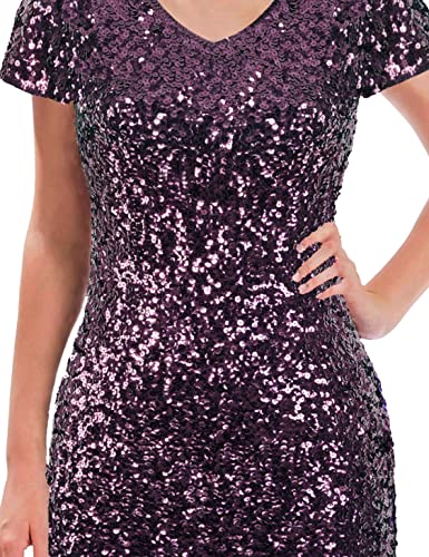 Image of MANER Women's Sequin Glitter Short Sleeve Dress Sexy V Neck Mini Party Club Bodycon Dresses