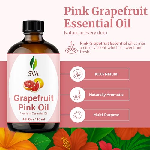 Image of SVA Grapefruit Essential Oil Pink - 4 Fl Oz - for Diffuser, Skin & Hair Care - Ideal for Massage & DIY Blends- with Dropper