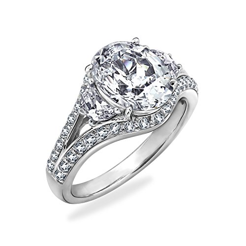 Diamonbliss Sterling Silver Cubic Zirconia 100-Facet Oval Cut Ring, Size 9