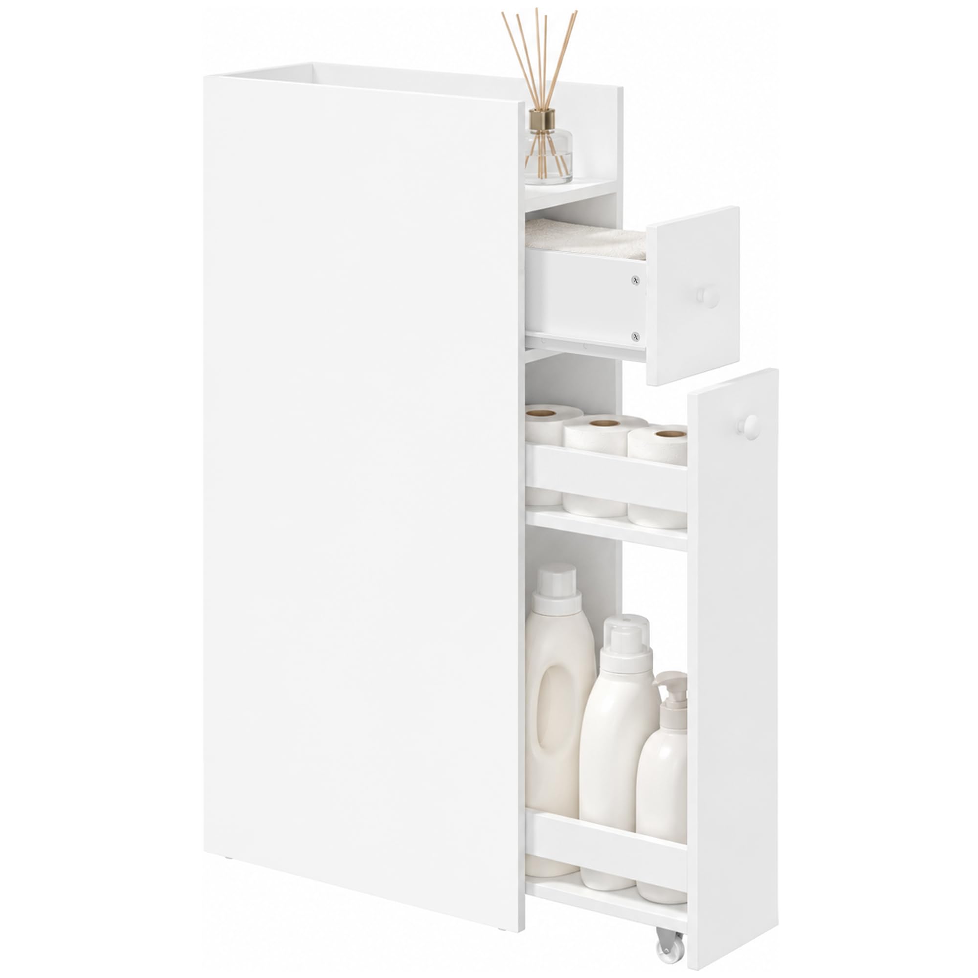 HOMCOM Mobiletto Bagno Salvaspazio con Ripiano Aperto e Cassetti, Bianco