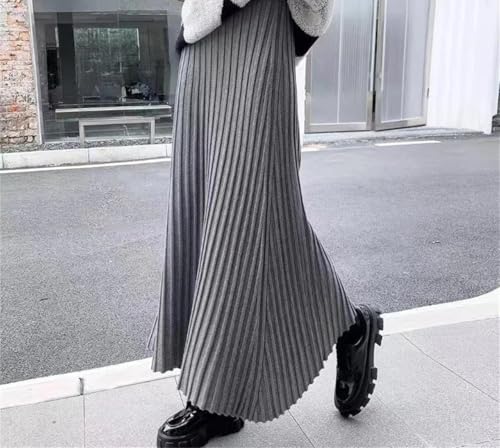 Yeuyyben Korean Fashion Women Knitted High Waist Long Skirts Autumn Winter Thick Solid A-Line Skirt2