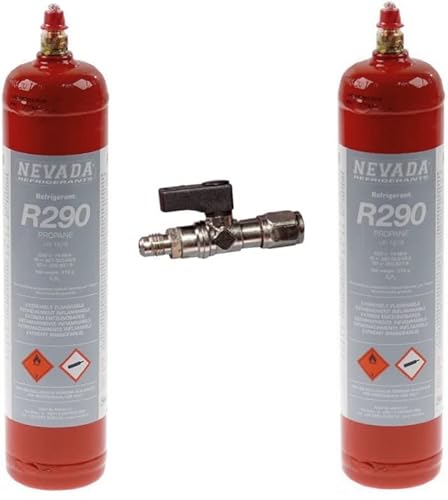 2 bombonas R290 370 gr. Gas para recarga frigorífico refrigerador + grifo salida 1/4" M Cover