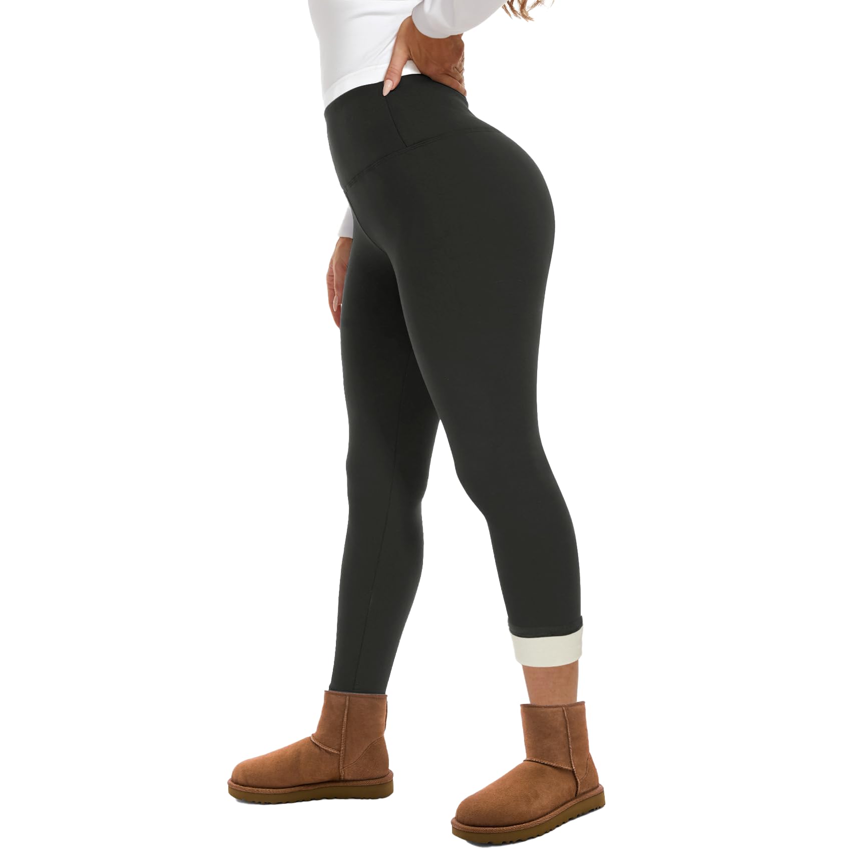 GAYHAY Fleece Lined Leggings for Women – Thick Winter Warm Thermal High Waisted Tummy Control Workout Yoga Pants Charcoal Grey Large