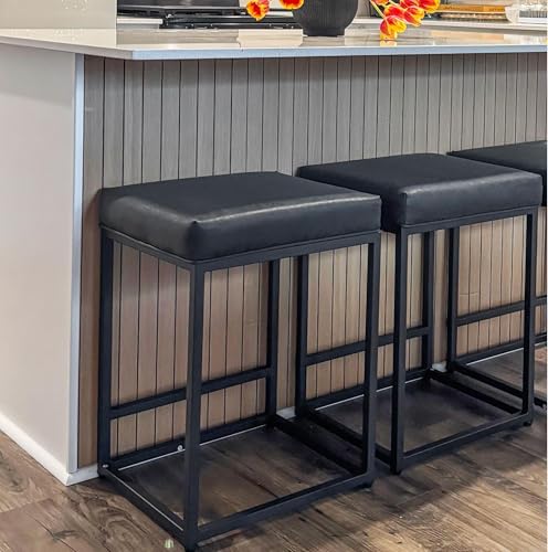 ALPHA HOME Barhocker 2er Set mit Fußstütze Schwarz Barstuhl ohne Lehne...