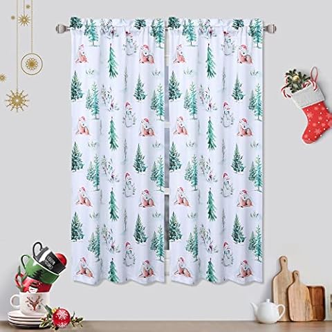 FairOnly White Kitchen Bathroom Curtains Window 45 Inch Length Christmas Decor Half Window Curtain for Bathroom, Small Window Curtain Window Treatment Cafe Curtain, 27"x45", 2 Panels Cover