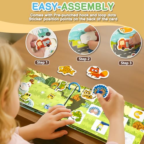 Image of 3 Pack Busy Books for Toddlers, Montessori Quiet Book, Preschool Learning Activities Educational Workbook, Sorting Matching Sticker Fixing, Gifts for Kids Age 3+ (Animal, Ocean, Dinosaur)