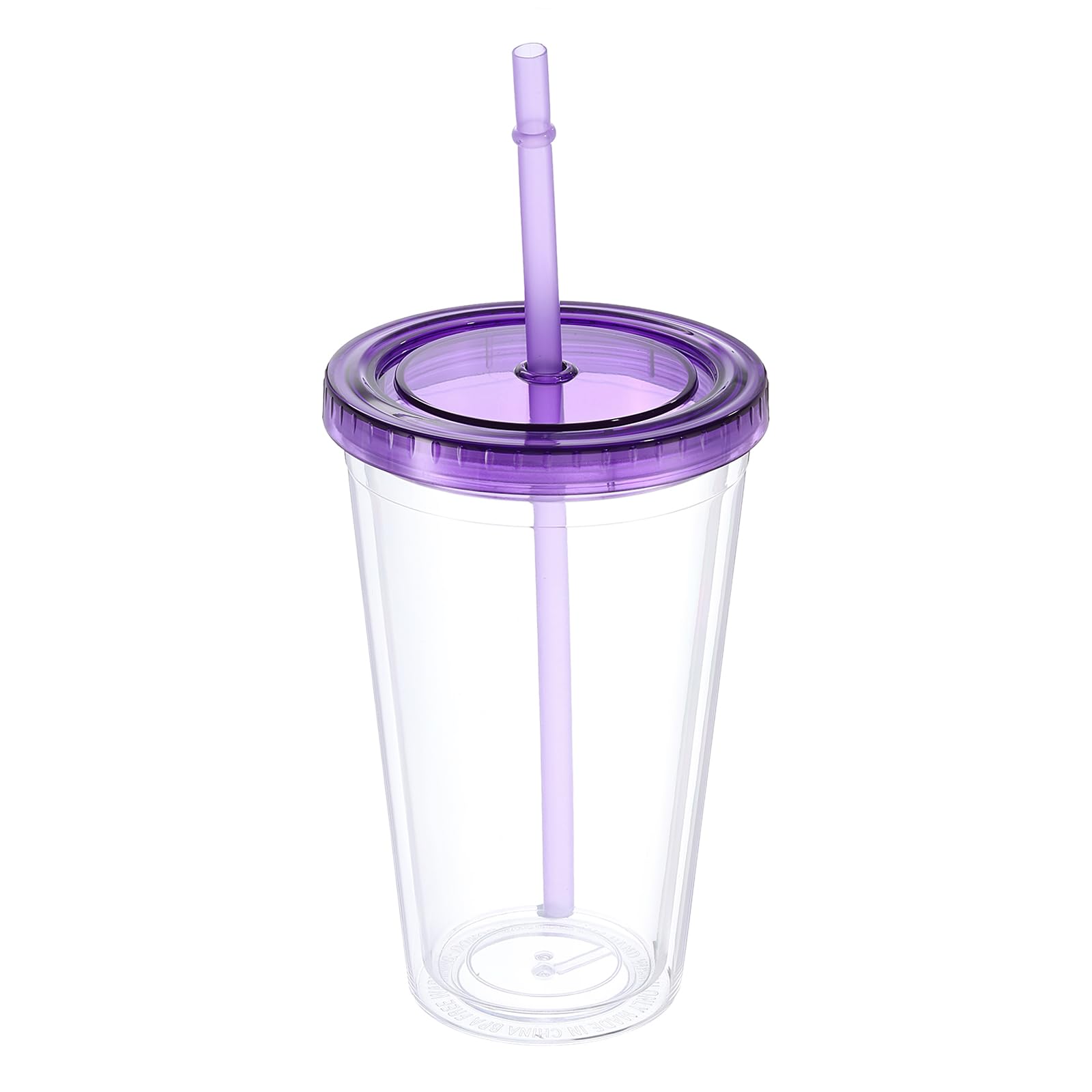 uxcell Gobelet en acrylique avec couvercle et paille – Gobelets réutilisables à double paroi pour café glacé – Gobelets de voyage transparents pour cadeaux d'anniversaire, 473 ml (violet)