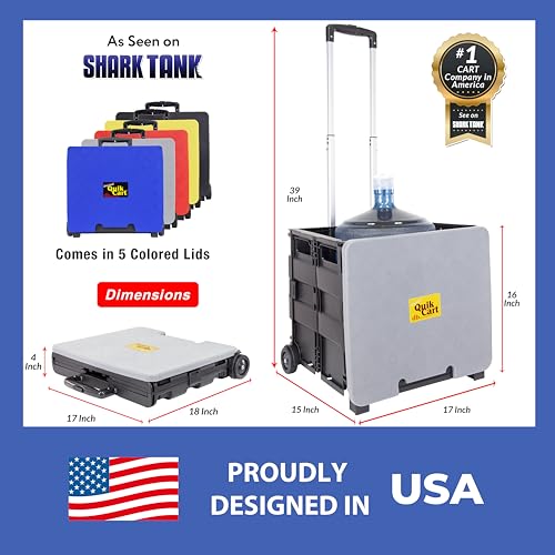 Image of dbest products Quik Cart Collapsible Rolling Crate on Wheels for Teachers Tote Basket 80 lbs Capacity, Made from Heavy Duty Plastic and Used as a Seat, Grey