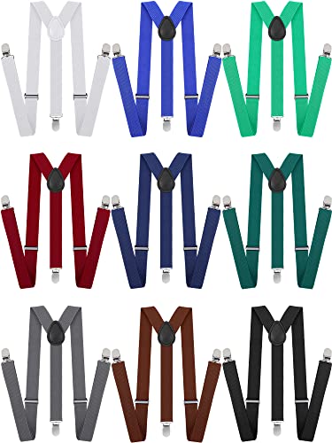 Image of Handepo 9 Pieces Y Back Style Unisex Suspenders Adjustable Elastic Suspenders for Men Women Rainbow braces with Clip for Pants