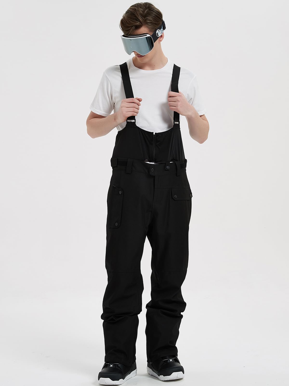 HOUZONIY Herren Skihose Wasserdicht Schneehose Softshellhose Winter Warm Gefüttert Snowboardhose Overall mit VAbnehmbar Träger