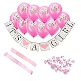 Baby Shower Decorations ~It's A Girl ~ Complete Set ~ 10 Balloons, 1 Banner, 2 Sashes, and 100 Small Acrylic Pacifiers as Table Confetti ~ Ideal Supplies for Gender Reveal Parties, Nurseries
