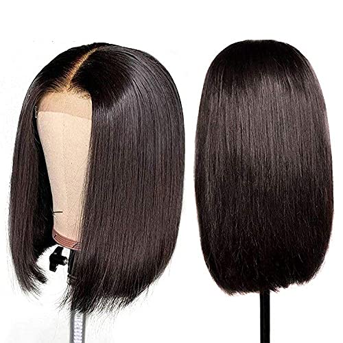 Giannay Hair Bob Lace Front Wigs for Black Women Short Straight Lace Wigs Natural Black Color Heat Resistant Fiber Synthetic Wigs 12 Inch
