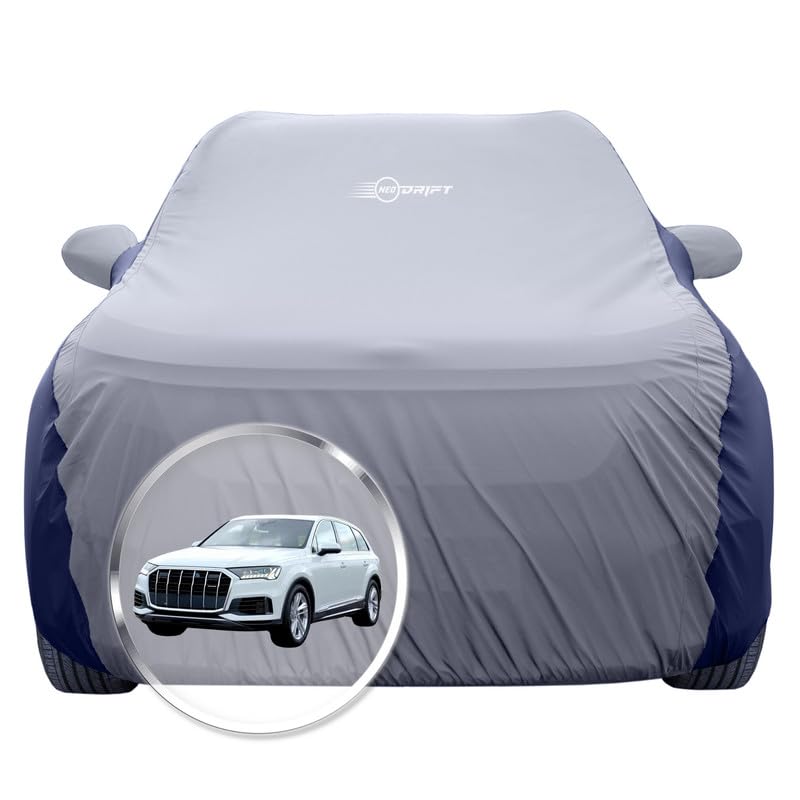 Image of NEODRIFT 'SuperTech' Car Cover for Audi Q7 (100% Water-Resistant, All Weather Protection, Tailored Fit, Multi-Layered & Breathable Fabric) (Colour: L.Grey+Blue)