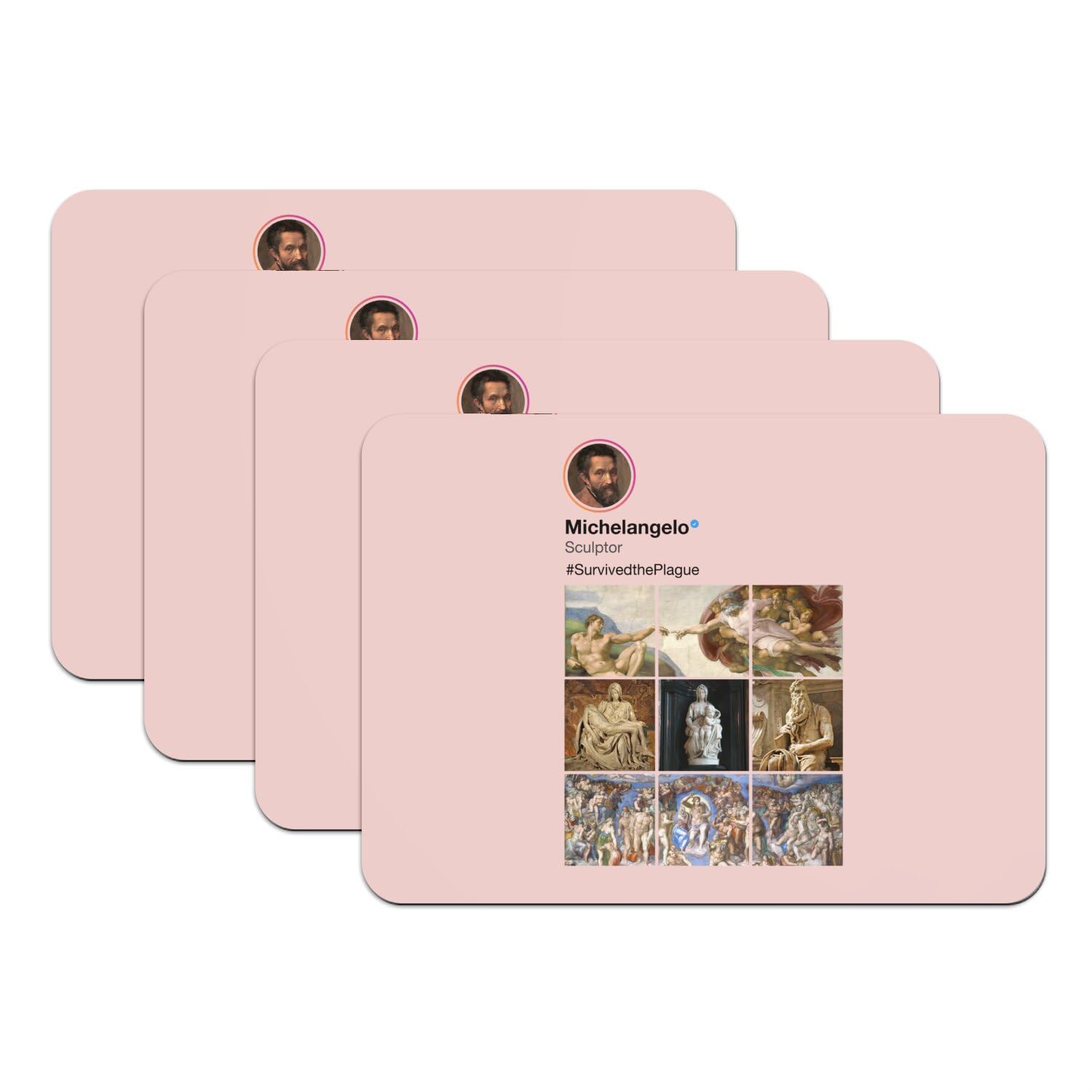 Sets de table rose Michel-Ange Vatican en caoutchouc grand format x4