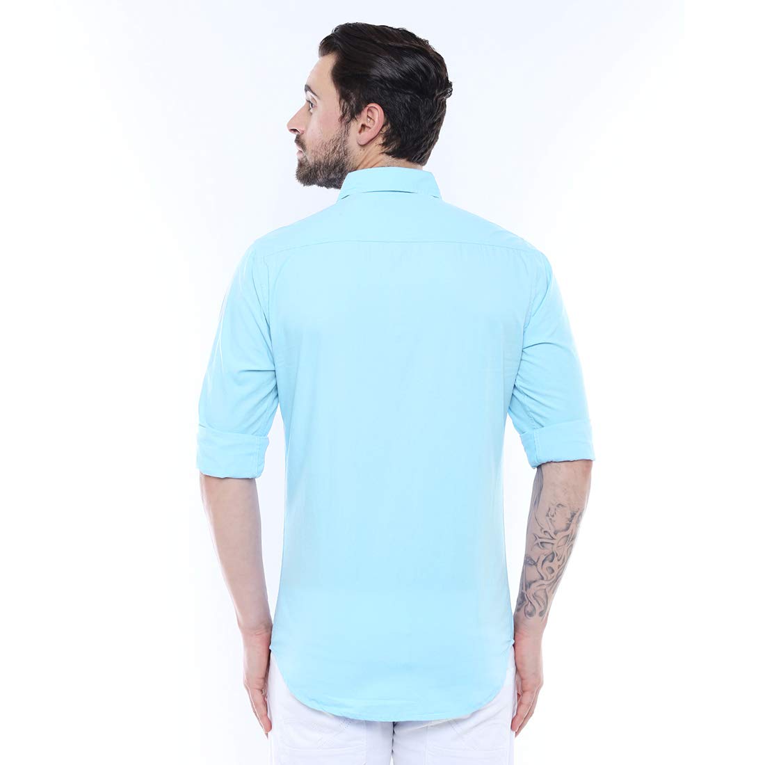 Dennis Lingo Men's Cotton Turquoise Blue Solid Casual Shirt (C301_Tblue_XL) 2