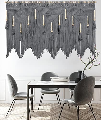 HOLAVIDA Woven Macrame Wall Hanging, Bohemian Geometric Decor Handmade Tassel Tapestry for Home Wall Decoration, 167cm×112cm(Not Included Wood Dowels)