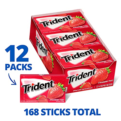 Image of Trident Strawberry Twist Sugar Free Gum, 14 Sticks, 26 g, 14 Count, Pack of 12