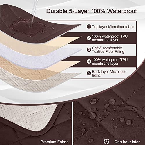 Image of KinCam 100% Waterproof Recliner Chair Cover, Reclining Couch Covers for Pets, Dogs, Recliner Couch Slipcover Furniture Protector with Elastic Straps for Kids(23.6 inch, Dark Coffee)